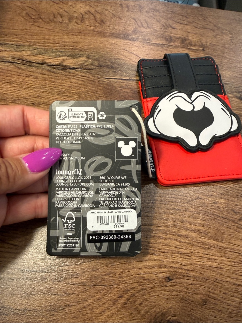 Disney Loungefly Card Holder Phone Wallet with Mickey Heart Hands - NWT - Picture 2 of 4